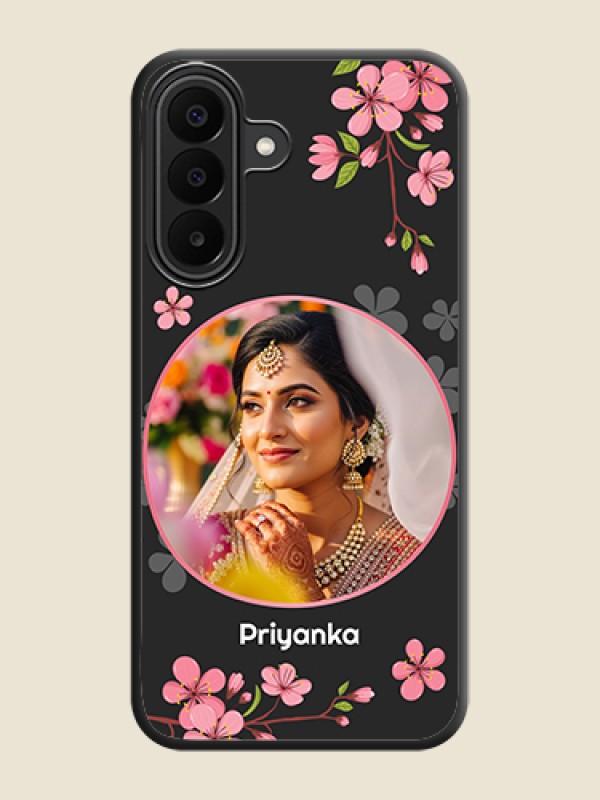 Round Image with Pink Color Floral Design on Photo On Space Black Custom Soft Matte Mobile Back Cover - Samsung Galaxy F70 Pro 5G