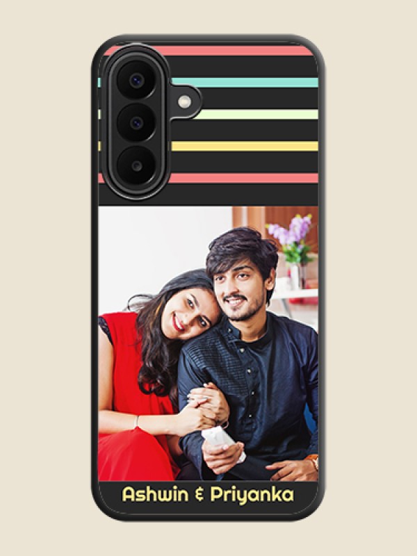 Color Stripes with Photo and Text on Photo On Space Black Custom Soft Matte Mobile Back Cover - Samsung Galaxy F70 Pro 5G
