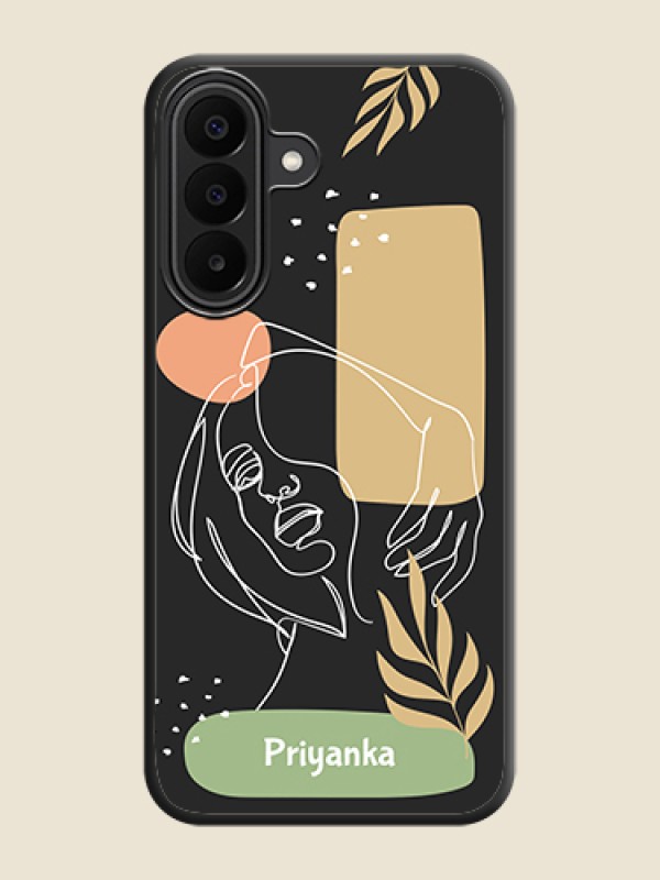 Custom Text With Line Art Of Women & Leaves Design On Space Black Custom Soft Matte Mobile Back Cover - Samsung Galaxy F70 Pro 5G