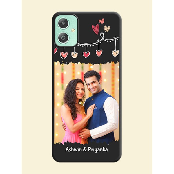 Pink Love Hangings with Name On Space Black Custom Soft Matte Mobile Back Cover - Galaxy M05 Pink Love Hangings with Name On Space Black Custom Soft Matte Mobile Back Cover - Galaxy M05