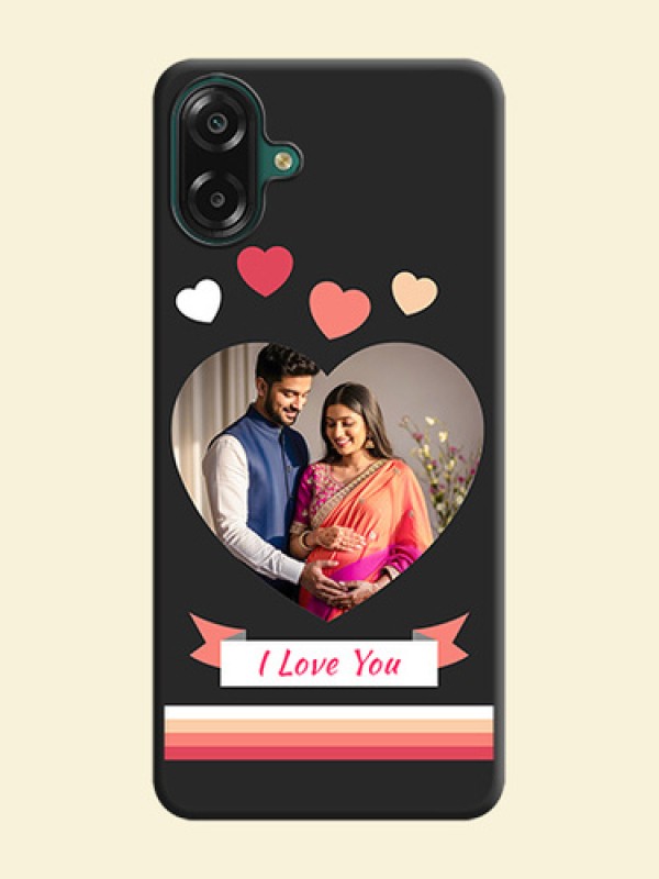 Love Shaped Photo with Colorful Stripes On Space Black Custom Soft Matte Mobile Back Cover - Samsung Galaxy M07