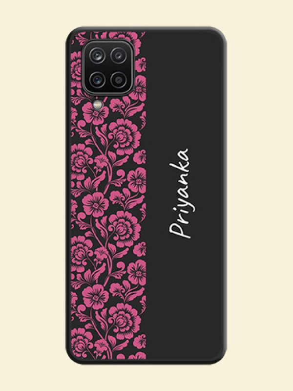 Pink Floral Pattern Design With Custom Text On Space Black Personalized Soft Matte Phone Covers -Samsung Galaxy M12