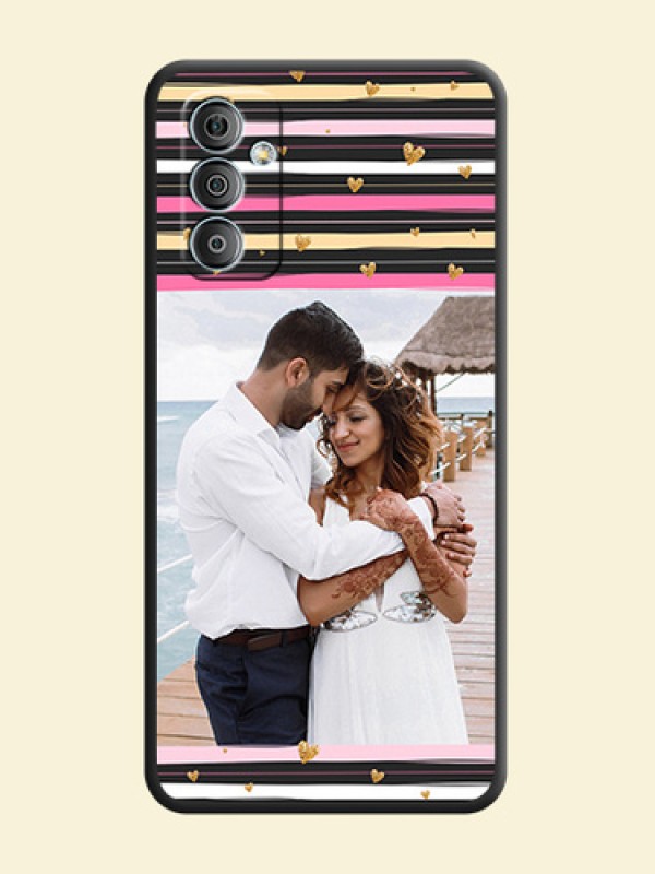 Multicolor Lines and Golden Love Symbols Design on Photo on Space Black Soft Matte Mobile Cover - Samsung Galaxy M13 4G