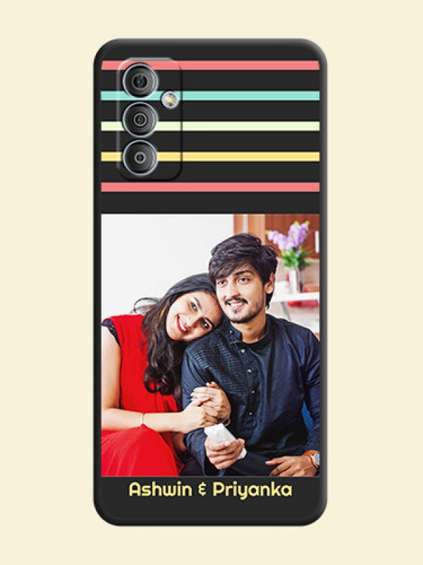 Color Stripes with Photo and Text on Photo on Space Black Soft Matte Mobile Case - Samsung Galaxy M13 4G