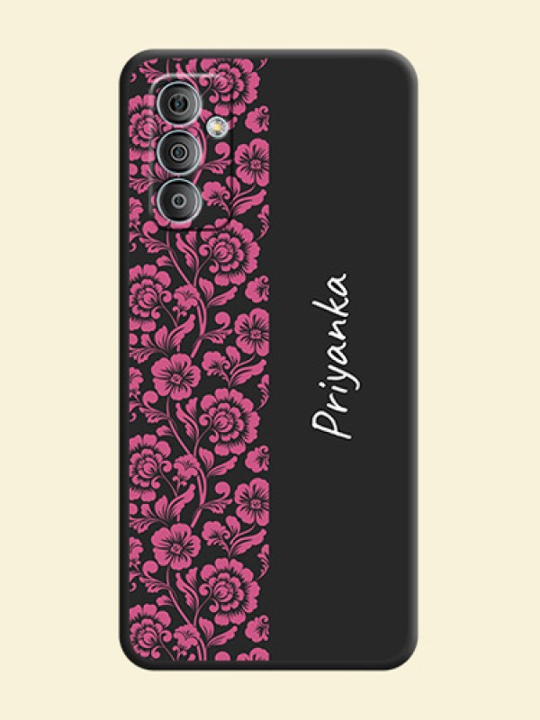 Pink Floral Pattern Design With Custom Text On Space Black Personalized Soft Matte Phone Covers -Samsung Galaxy M13 4G