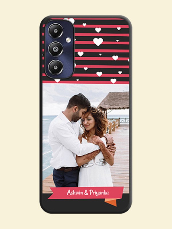 White Color Love Symbols with Pink Lines Pattern on Space Black Custom Soft Matte Phone Cases - Galaxy M14 4G