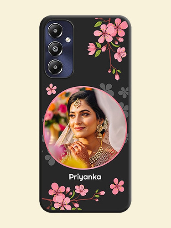 Round Image with Pink Color Floral Design - Photo on Space Black Soft Matte Back Cover - Galaxy M14 4G