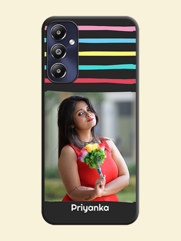 Multicolor Lines with Image on Space Black Personalized Soft Matte Phone Covers - Galaxy M14 4G