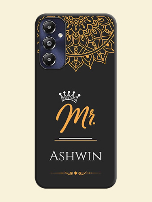 Mr Name with Floral Design on Personalised Space Black Soft Matte Cases - Galaxy M14 4G