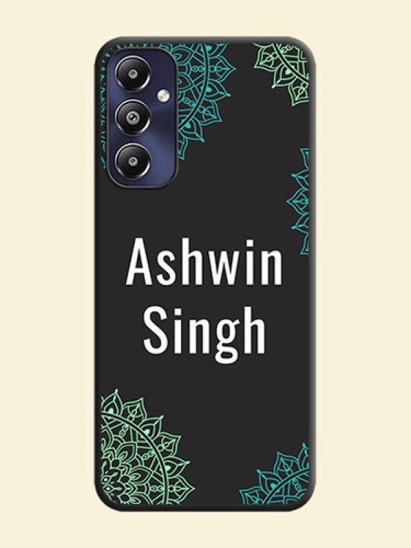 Your Name with Floral Design on Space Black Custom Soft Matte Back Cover - Galaxy M14 4G