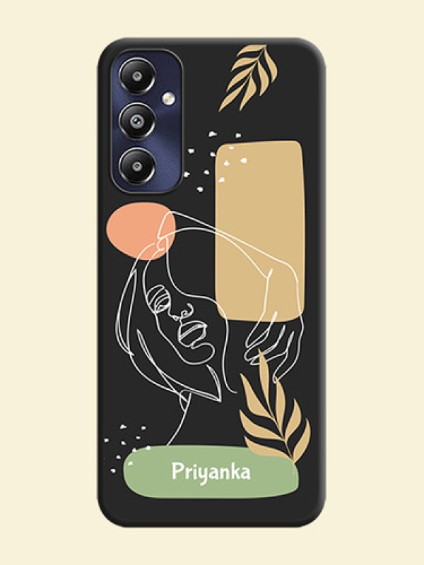 Custom Text With Line Art Of Women & Leaves Design On Space Black Personalized Soft Matte Phone Covers - Galaxy M14 4G