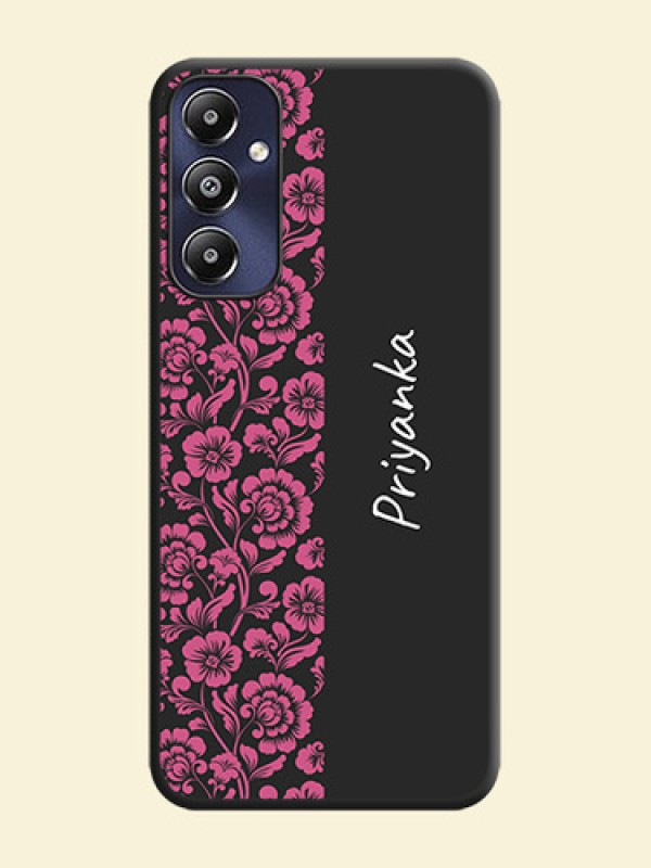 Pink Floral Pattern Design With Custom Text On Space Black Personalized Soft Matte Phone Covers - Galaxy M14 4G