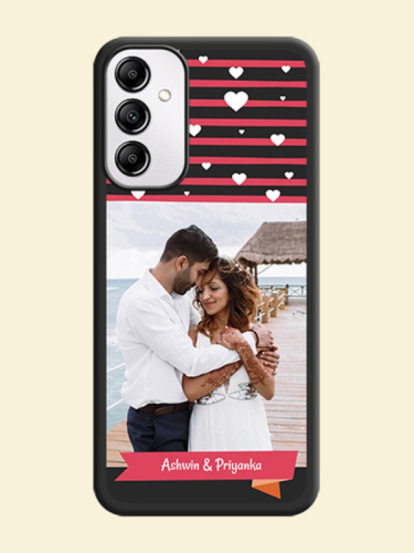 White Color Love Symbols with Pink Lines Pattern on Space Black Custom Soft Matte Phone Cases - Galaxy M14 5G