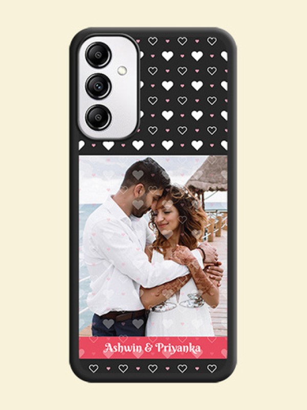 White Color Love Symbols with Text Design on Photo on Space Black Soft Matte Phone Cover - Galaxy M14 5G