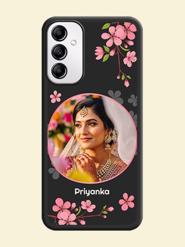 Round Image with Pink Color Floral Design on Photo on Space Black Soft Matte Back Cover - Galaxy M14 5G
