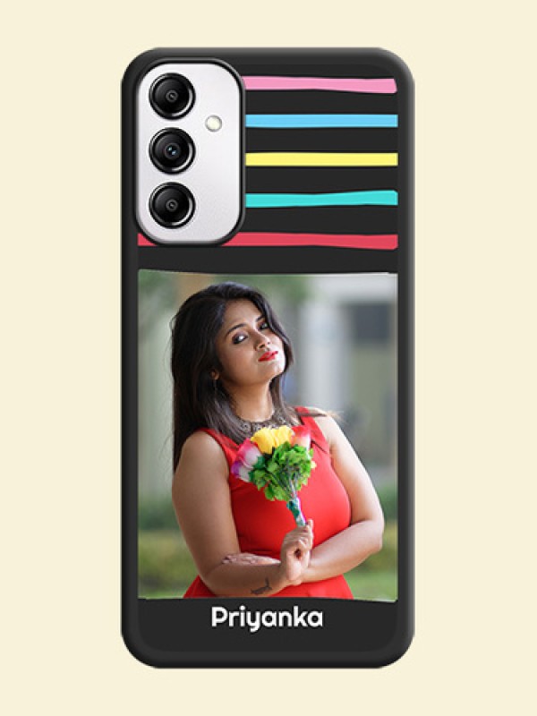 Multicolor Lines with Image on Space Black Personalized Soft Matte Phone Covers - Galaxy M14 5G