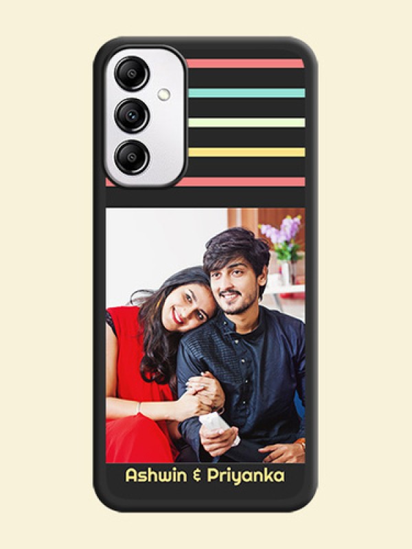 Color Stripes with Photo and Text on Photo on Space Black Soft Matte Mobile Case - Galaxy M14 5G