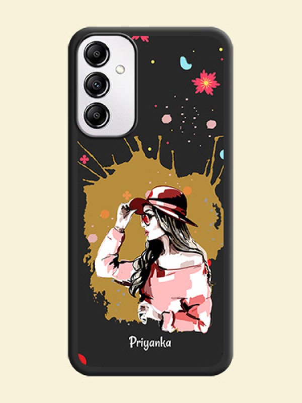 Mordern Lady With Color Splash Background With Custom Text On Space Black Personalized Soft Matte Phone Covers -Samsung Galaxy M14 5G