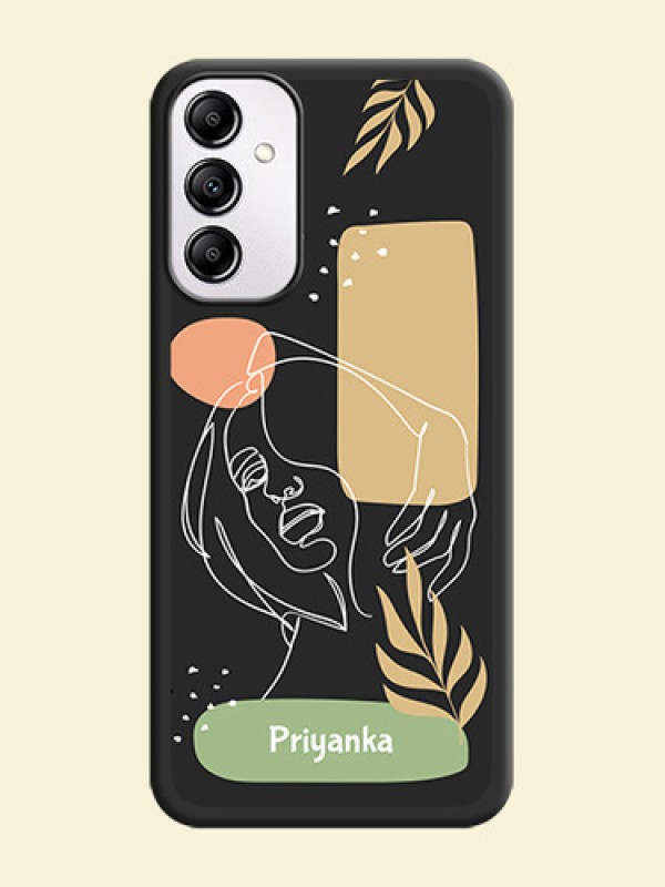 Custom Text With Line Art Of Women & Leaves Design On Space Black Personalized Soft Matte Phone Covers -Samsung Galaxy M14 5G