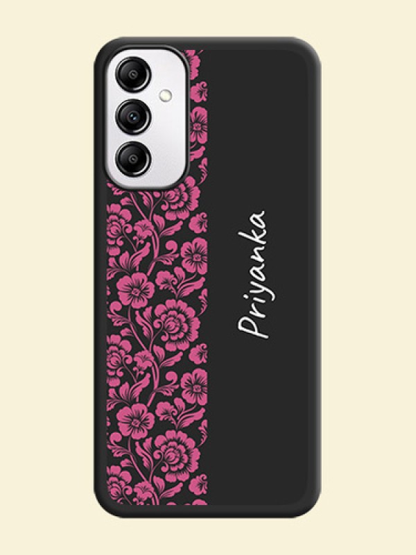 Pink Floral Pattern Design With Custom Text On Space Black Personalized Soft Matte Phone Covers -Samsung Galaxy M14 5G