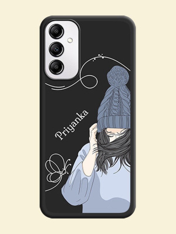 Girl With Blue Winter Outfiit Custom Text Design On Space Black Personalized Soft Matte Phone Covers -Samsung Galaxy M14 5G