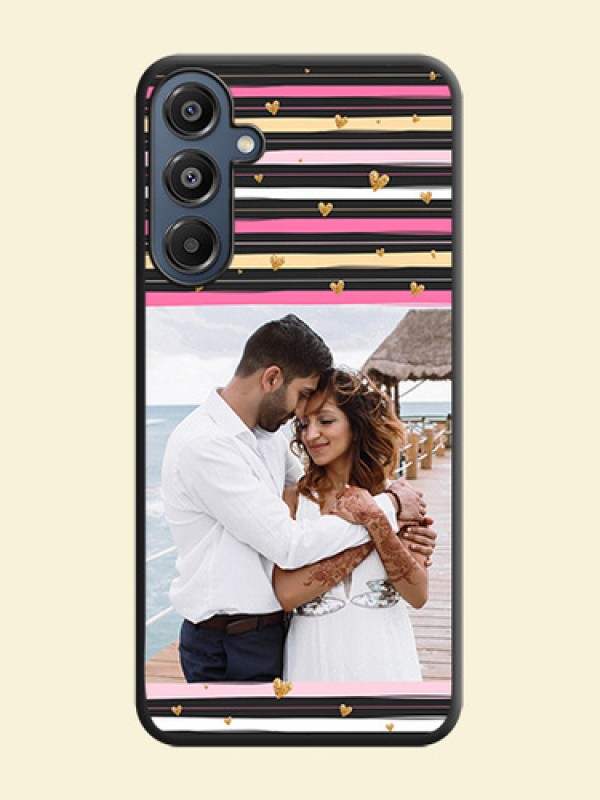 Multicolor Lines and Golden Love Symbols Design on Photo On Space Black Custom Soft Matte Mobile Back Cover - Galaxy M16 5G