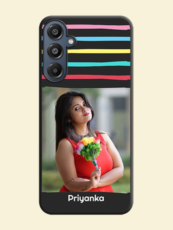 Multicolor Lines with Image On Space Black Custom Soft Matte Mobile Back Cover - Galaxy M16 5G