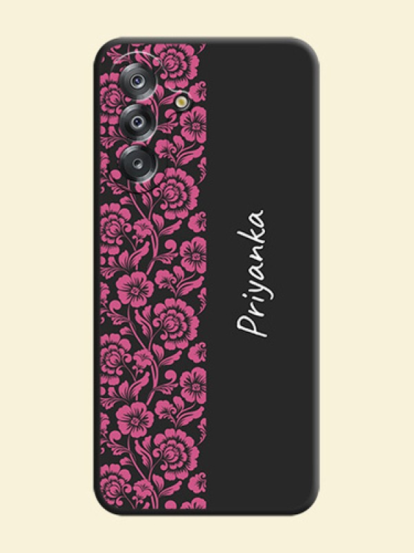 Pink Floral Pattern Design With Custom Text On Space Black Custom Soft Matte Mobile Back Cover - Samsung Galaxy M17 5G