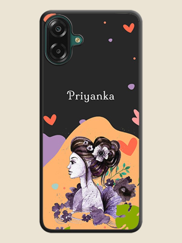 Namecase For Her With Fancy Lady Image On Space Black Custom Soft Matte Mobile Back Cover - Samsung Galaxy M17e