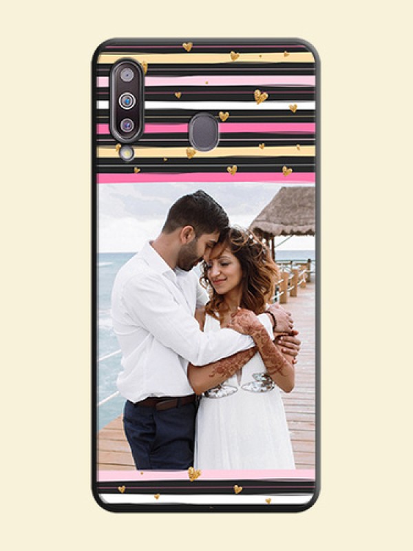 Multicolor Lines and Golden Love Symbols Design - Photo on Space Black Soft Matte Mobile Cover - Galaxy M30