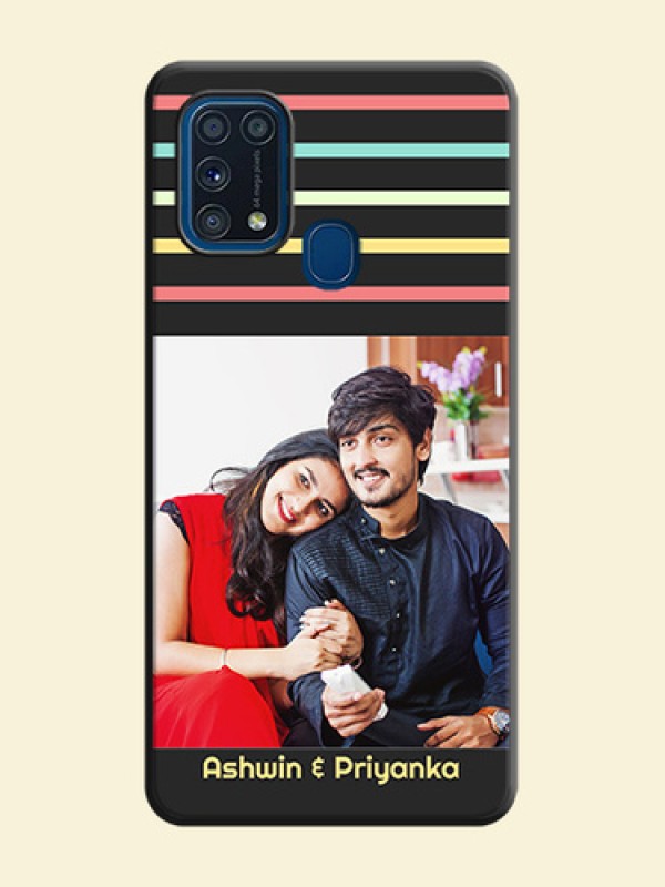 Color Stripes with Photo and Text on Photo on Space Black Soft Matte Mobile Case - Galaxy M31 Prime Edfition