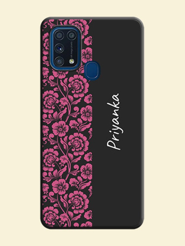 Pink Floral Pattern Design With Custom Text On Space Black Personalized Soft Matte Phone Covers -Samsung Galaxy M31 Prime Edition