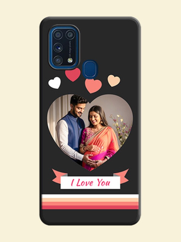 Love Shaped Photo with Colorful Stripes on Personalised Space Black Soft Matte Cases - Galaxy M31