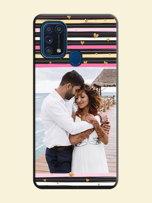 Multicolor Lines and Golden Love Symbols Design - Photo on Space Black Soft Matte Mobile Cover - Galaxy M31