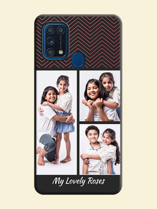 Wave Pattern with 3 Image Holder on Space Black Custom Soft Matte Back Cover - Galaxy M31