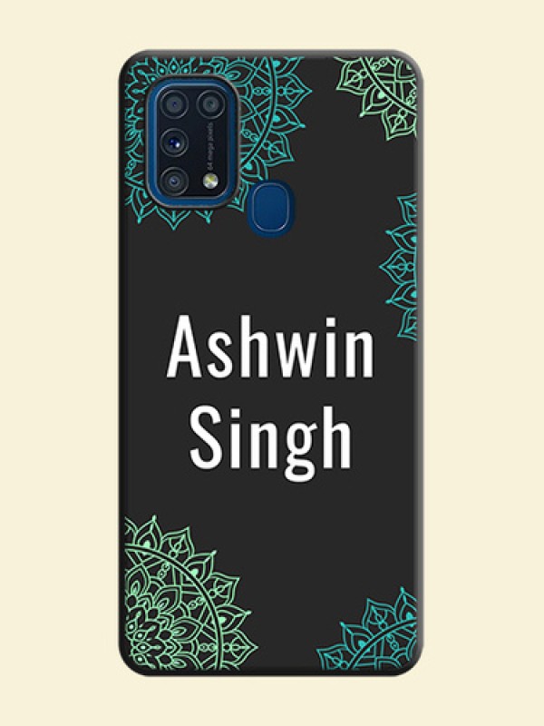 Your Name with Floral Design on Space Black Custom Soft Matte Back Cover - Galaxy M31
