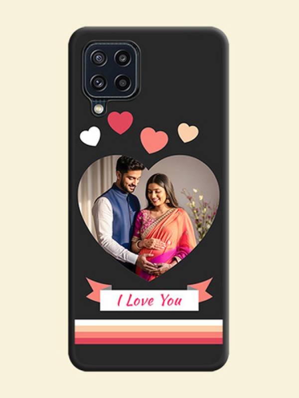 Love Shaped Photo with Colorful Stripes on Personalised Space Black Soft Matte Cases - Galaxy M32 4G Prime Edition