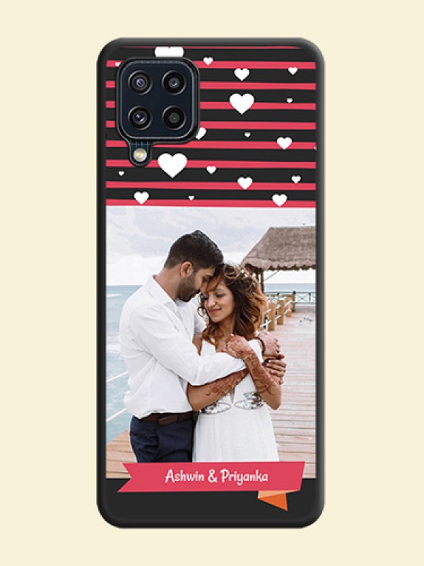 White Color Love Symbols with Pink Lines Pattern on Space Black Custom Soft Matte Phone Cases - Galaxy M32 4G Prime Edition