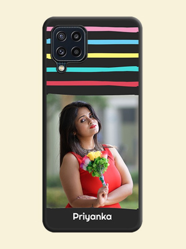 Multicolor Lines with Image on Space Black Personalized Soft Matte Phone Covers - Galaxy M32 4G Prime Edition