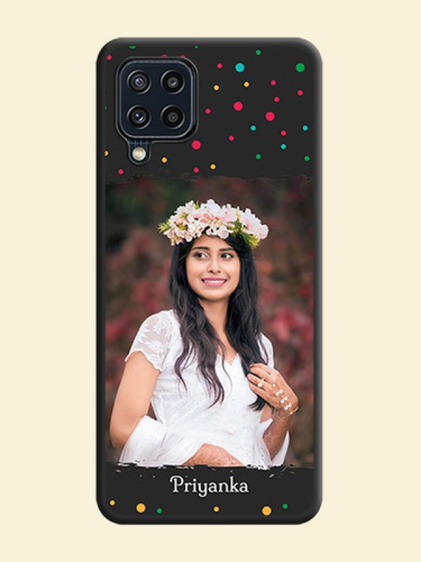 Multicolor Dotted Pattern with Text on Space Black Custom Soft Matte Phone Back Cover - Galaxy M32 4G Prime Edition