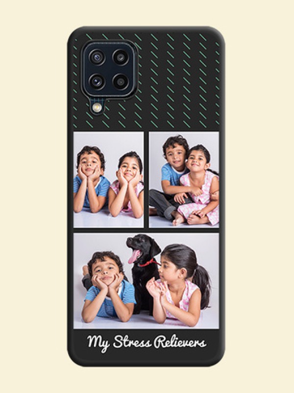 Cross Dotted Pattern with 2 Image Holder  on Personalised Space Black Soft Matte Cases - Galaxy M32 4G Prime Edition
