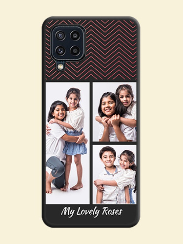 Wave Pattern with 3 Image Holder on Space Black Custom Soft Matte Back Cover - Galaxy M32 4G Prime Edition