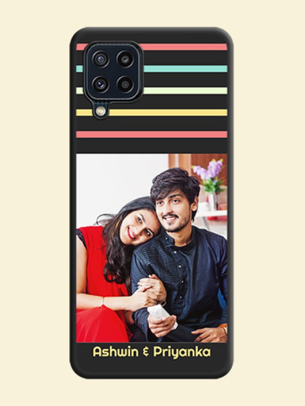 Color Stripes with Photo and Text on Photo on Space Black Soft Matte Mobile Case - Galaxy M32 4G Prime Edition