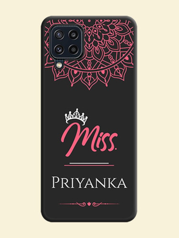 Mrs Name with Floral Design on Space Black Personalized Soft Matte Phone Covers - Galaxy M32 4G Prime Edition