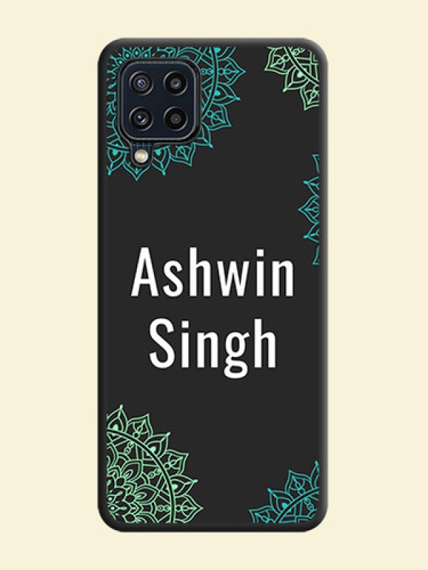 Your Name with Floral Design on Space Black Custom Soft Matte Back Cover - Galaxy M32 4G Prime Edition