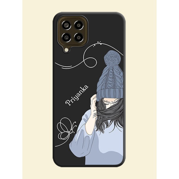 Girl With Blue Winter Outfiit Custom Text Design On Space Black Personalized Soft Matte Phone Covers -Samsung Galaxy M33 5G