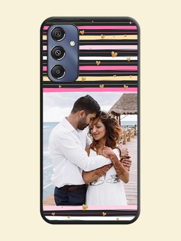Multicolor Lines and Golden Love Symbols Design - Photo on Space Black Soft Matte Mobile Cover - Galaxy M34 5G