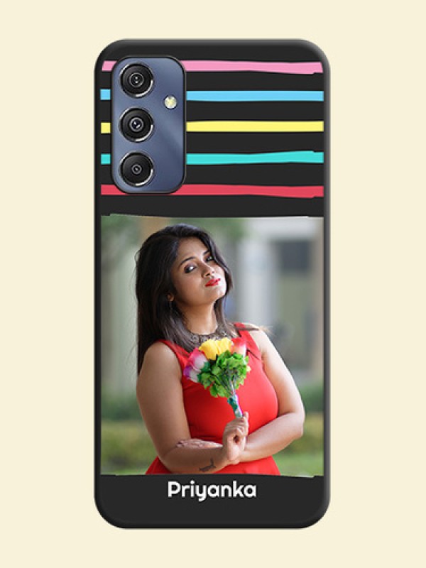 Multicolor Lines with Image on Space Black Personalized Soft Matte Phone Covers - Galaxy M34 5G