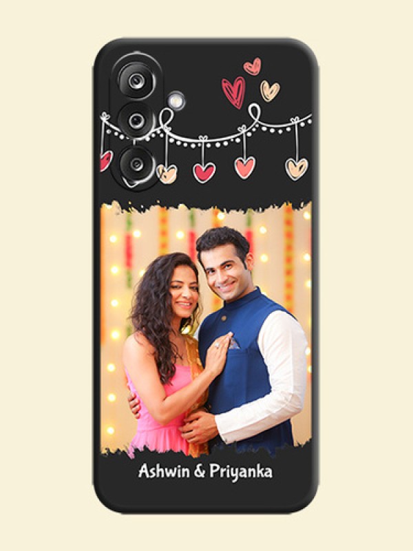 Pink Love Hangings with Name On Space Black Custom Soft Matte Mobile Back Cover - Samsung Galaxy M36 5G