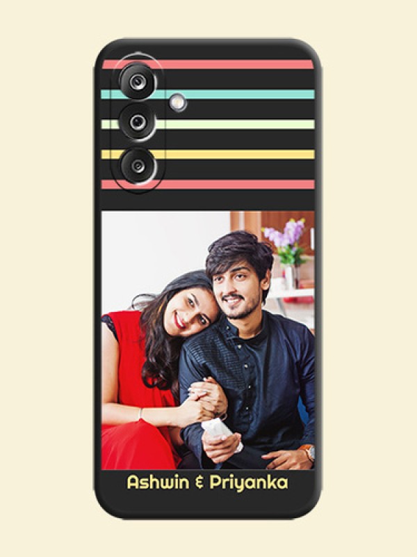 Color Stripes with Photo and Text on Photo On Space Black Custom Soft Matte Mobile Back Cover - Samsung Galaxy M36 5G